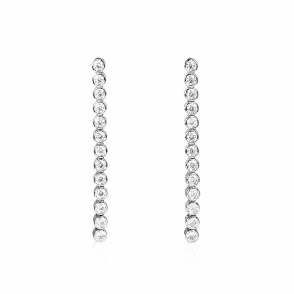 namana 925 Sterling Silver Single Line Earrings with Bezel Set 3mm Cubic Zirconia Stones