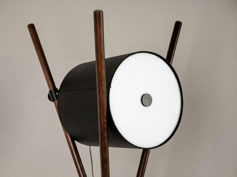 Angel Cerdá Floor lamp in wood upholstered in black leatherette and dark walnut 8098