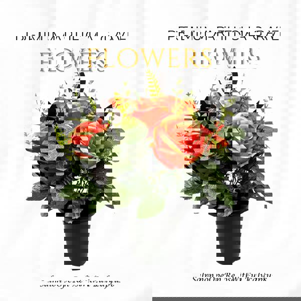 Memorials Direct Premium Artificial Grave Flowers – 25cm Salmon Open Rose With Eucalyptus | Memorial Vase Pot