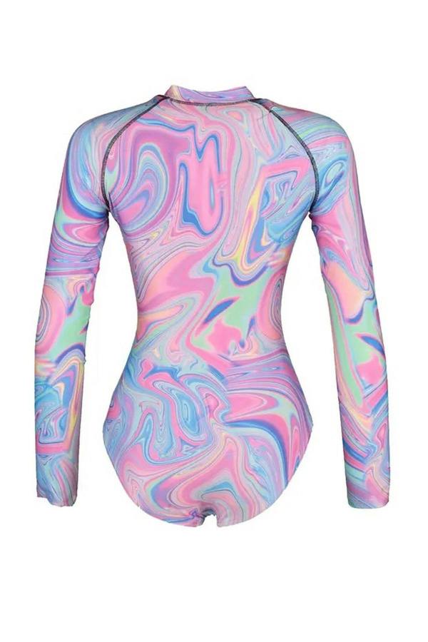 WOVCOR Patterned Zip-Up Surfer-Style Regular Swimsuit