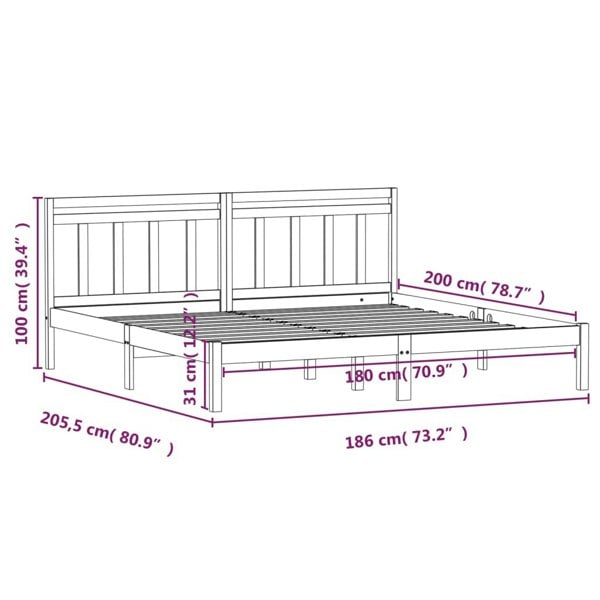 Berkfield Bed Frame White 180x200 cm Super King Size Solid Wood