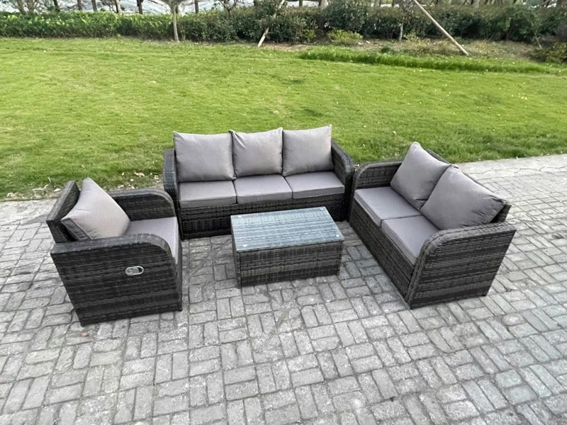 Fimous 6-Seater Outdoor Wicker Rattan Sofa Set | Rectangular Coffee Table, Reclining Chair, Loveseat, 3-Seater Sofa