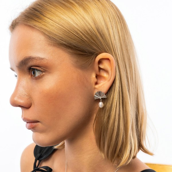 Spero London Fine Diamond Sterling Silver Pearl Drop Fan Earrings