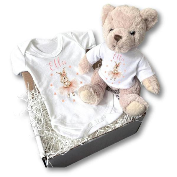 Personalised Ballet Bunny Baby Gift Box - Teddy & Vest