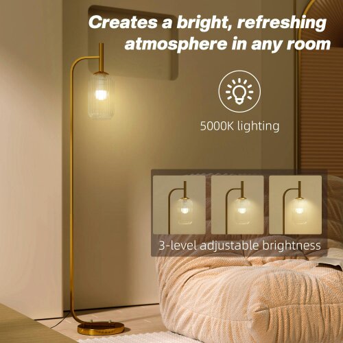 Wyld Haus Zizi Metal Gold Tone LED Floor Lamp With Glass Shade And Adjustable Brightness