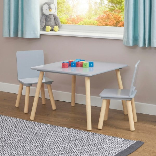 Liberty House Toys Kids Grey and Pinewood Table and Two Chairs Set