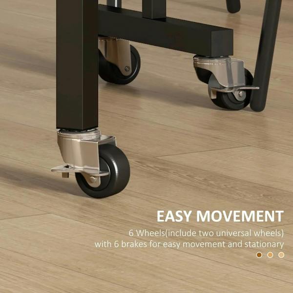 Caster wheels with brakes on grey marble-effect folding table frame