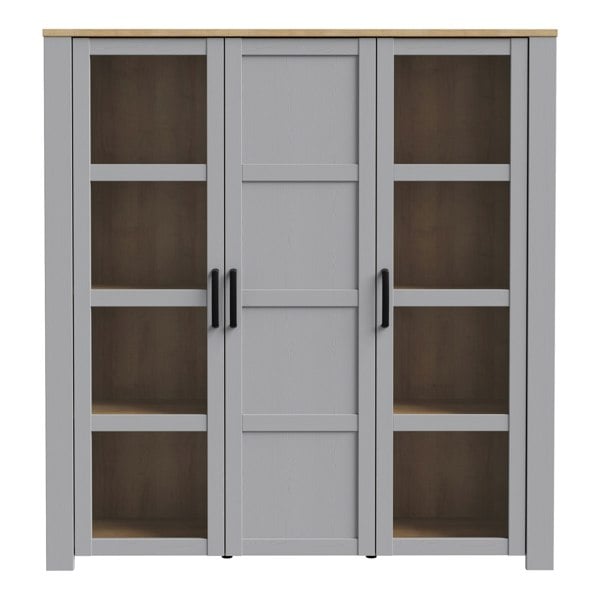 Furniture To Go Bohol Large Display Cabinet inc. 4x LED Lights in Riviera Oak/Grey Oak