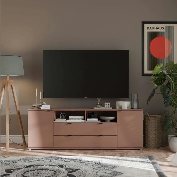 Furniture To Go Ganymede Wide TV Unit with Open Shelving, 2 Drawers & 2 Doors in Terracotta