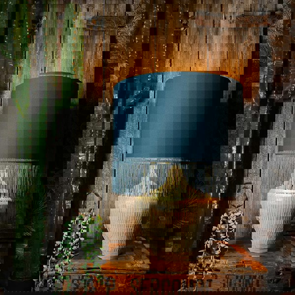 Love Frankie petrol cotton lampshade copper lining fringing lamp