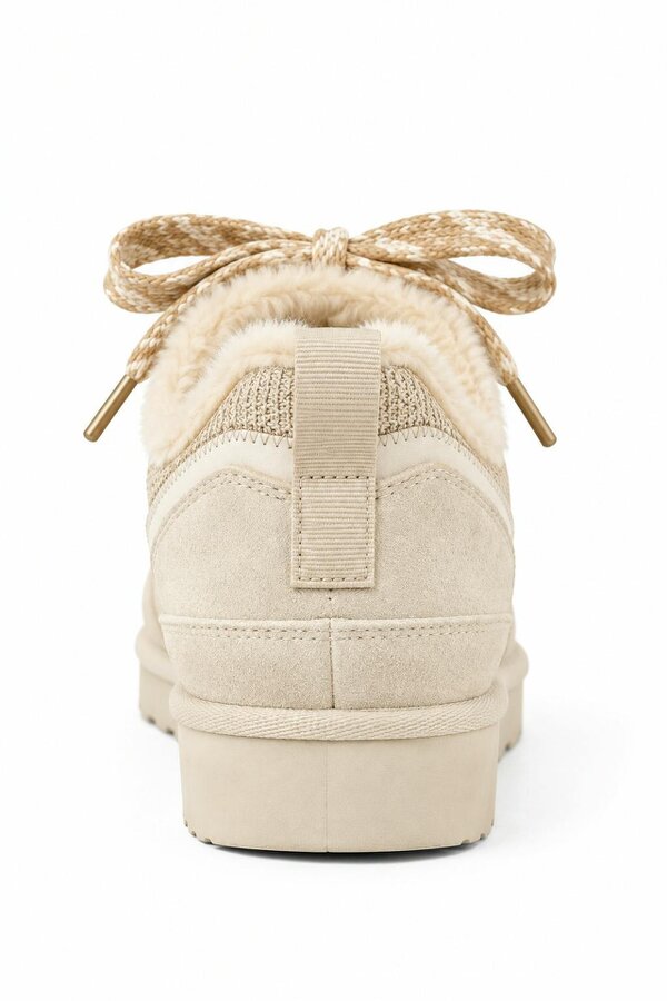 Love Lemonade Hudson Comfort Faux Suede Check Lace Faux Fur Lined Trainers Nude