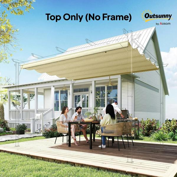 Cream white retractable pergola canopy replacement fabric, roof top cover only