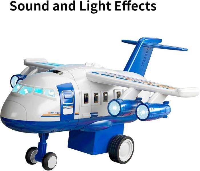 Dyzi Kids Aeroplane Race Track Toy with 8 Cars Sounds Lights and Play Mat