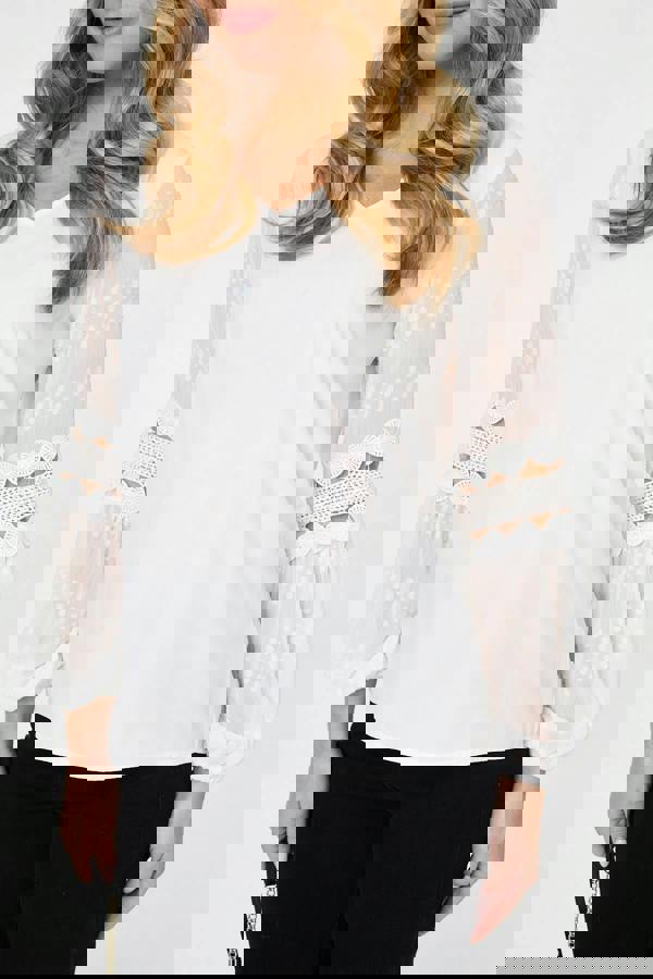 Ivory | Relaxed Lace Trim Balloon Sleeve Blouse