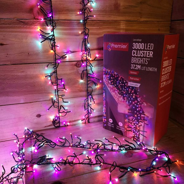 Samuel Alexander 3000 LED 37.2m Premier Clusterbrights Indoor Outdoor Multifunction Mains Operated Christmas Cluster Lights with Timer in Rainbow