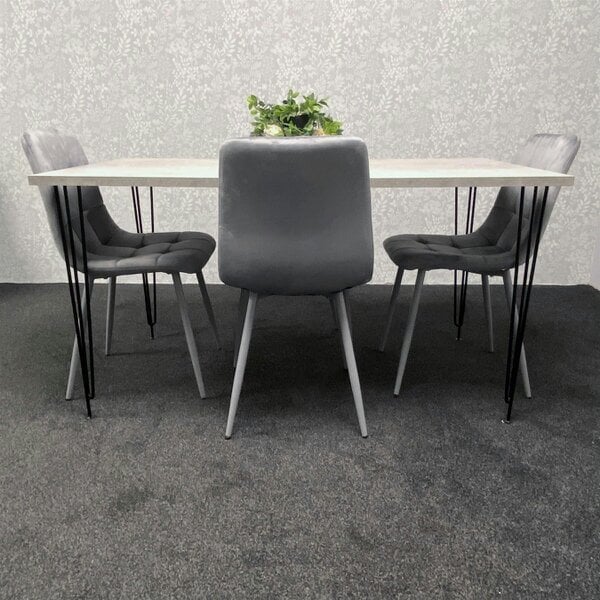 Kosy Koala Grey Dining Table with Hairpin Legs & 4 Grey Velvet Chairs Set for Kitchen & Dining Room