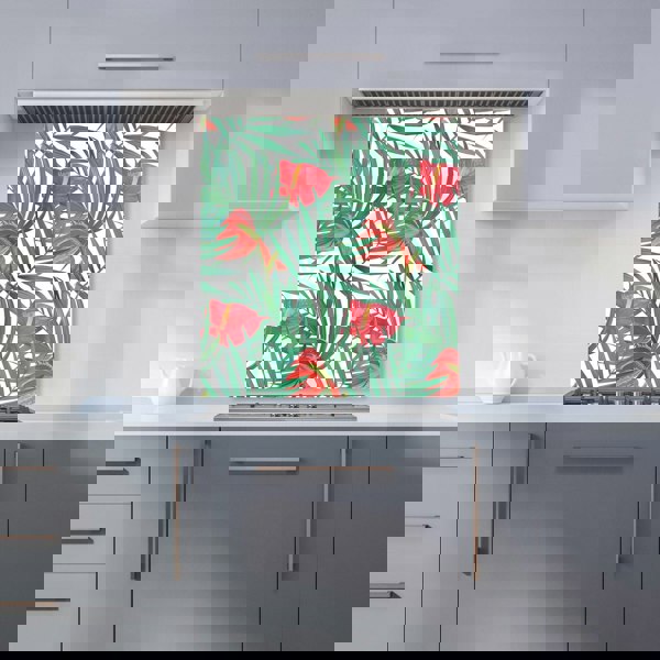 Warren Reed - Designer Tropical Flowers And Palm Leaves Kitchen Splashback
