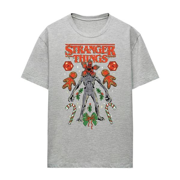 Stranger Things Unisex Adult Demogorgon Dice, Canes & Cookies Christmas T-Shirt - Athletic Heather