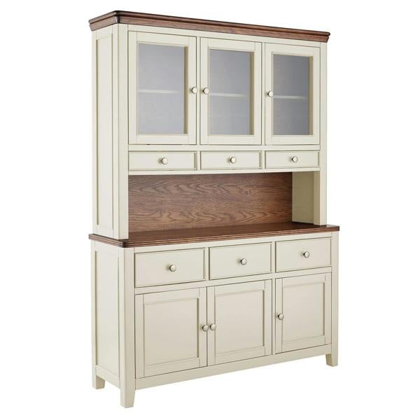 Statement Furniture Queensbury Large Triple Dresser, Three Door Display Cabinet with Oak Top
