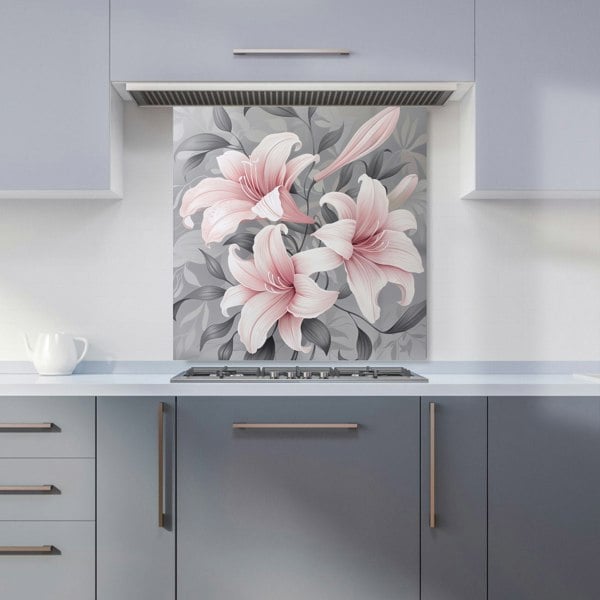 Warren Reed - Designer Pink Lilies On Grey Kitchen Splashback