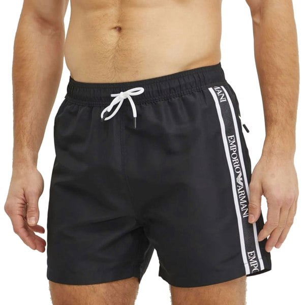 Emporio Armani Beach Woven Tape Logo Swim Shorts Black