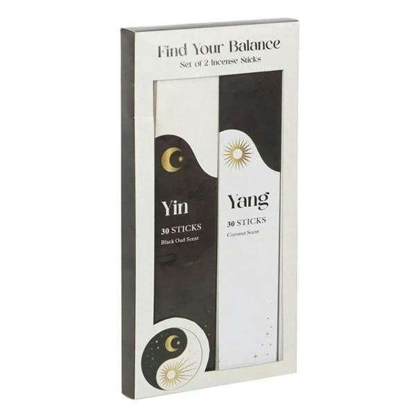 Two yin-yang incense stick boxes in a retail box, yin and yang on black and white