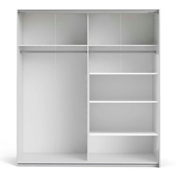 Wyld Haus Bordeaux Wide White and Mirror Double Sliding Door Wardrobe 5 Shelves 180cm