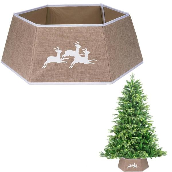26.8 Inch Hexagonal Fabric Christmas Tree Collar in Beige for a Neat Festive Finish image 1