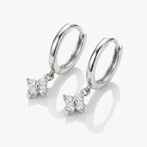 Small Huggie Hoop Earrings With Hydrangea Flower in 14k Gold or Silver