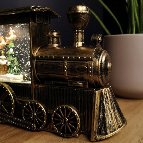 Samuel Alexander 29cm Dual Powered Light up Gold Christmas Train Water Spinner with Santa Scene