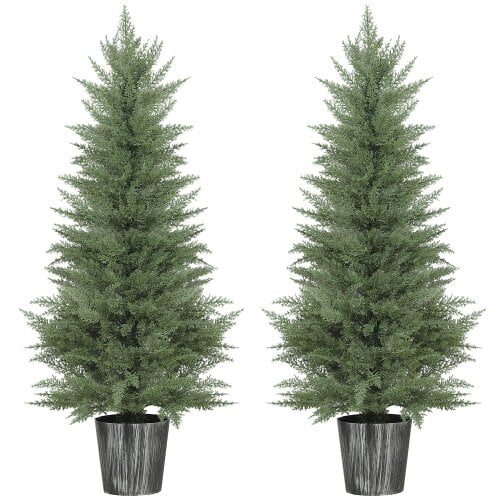 Wyld Haus Reno Set Of 2 Artificial Cypress Style Trees With Decorative Pots For Indoor And Outdoor Use