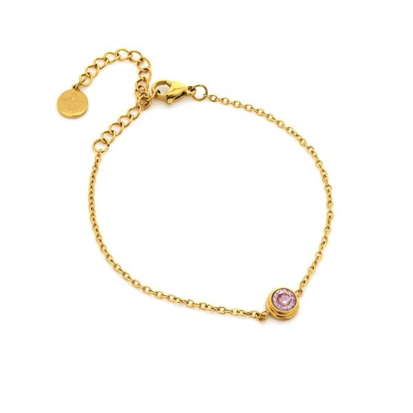 Say It With Dainty Bezel Bracelet - Yellow Gold Plated & Pink Stone