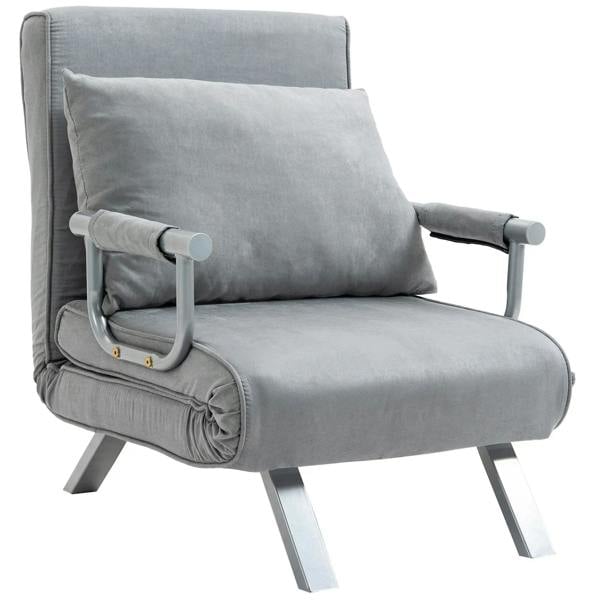 Light grey sueded futon sofa chair with padded back and armrests
