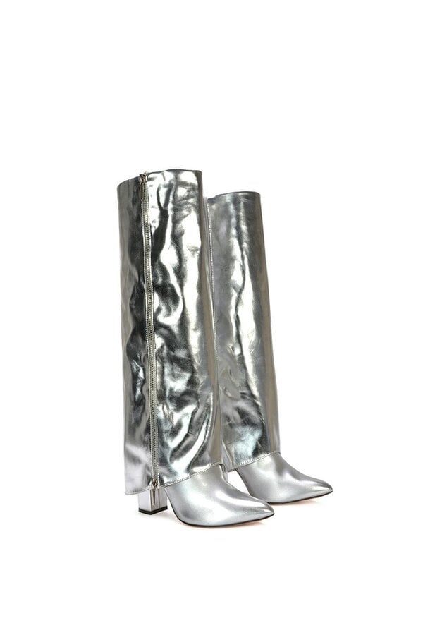 XY LONDON Knee High Boots Fold Over Point Toe Deco Zip