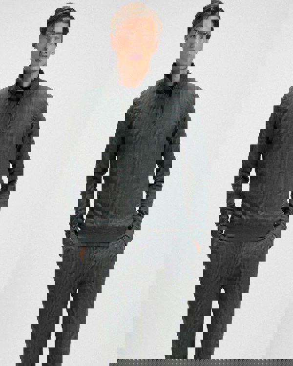 BOSS Orange Structure Mens 1/4 Zip Loungewear Top - Open Green 345