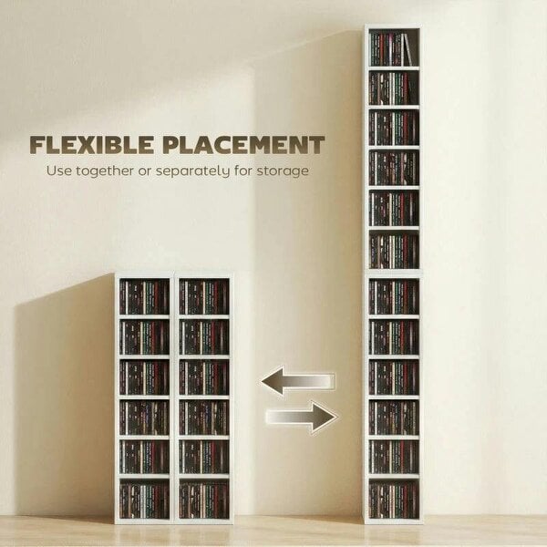 Bobobiy Set of 2 CD Media Display Shelf Unit Tower Rack with Adjustable Shelves, High Gloss White