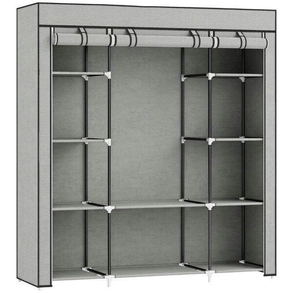 Clothes Storage Organiser with Hanging Rail, Shelves, Portable Wardrobe, Foldable Fabric Wardrobe, Light Grey