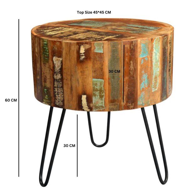 Wyld Haus Seattle Reclaimed Wood and Metal Modern Drum Side Table