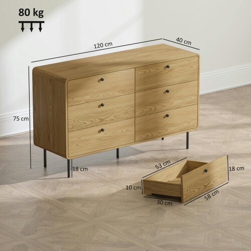 Wyld Haus Naniba Wood Oak Finish 6 Drawer Storage Chest
