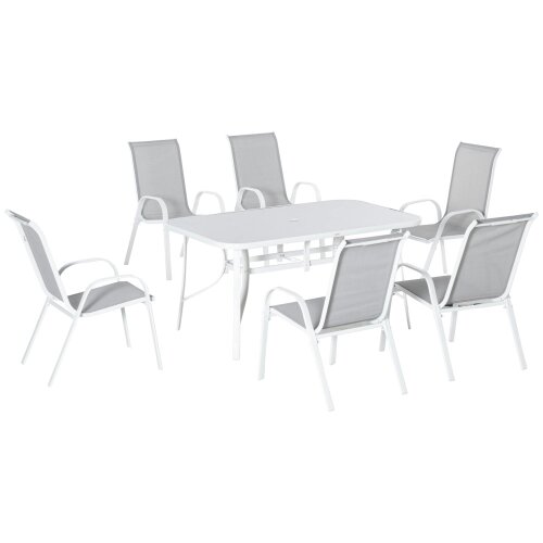 Wyld Haus Niseso 6 Seater with White Metal and Light Grey Mesh Outdoor Dining Set
