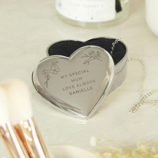 Abode Home & Gifts Personalised Floral Mother's Day Heart Trinket Box