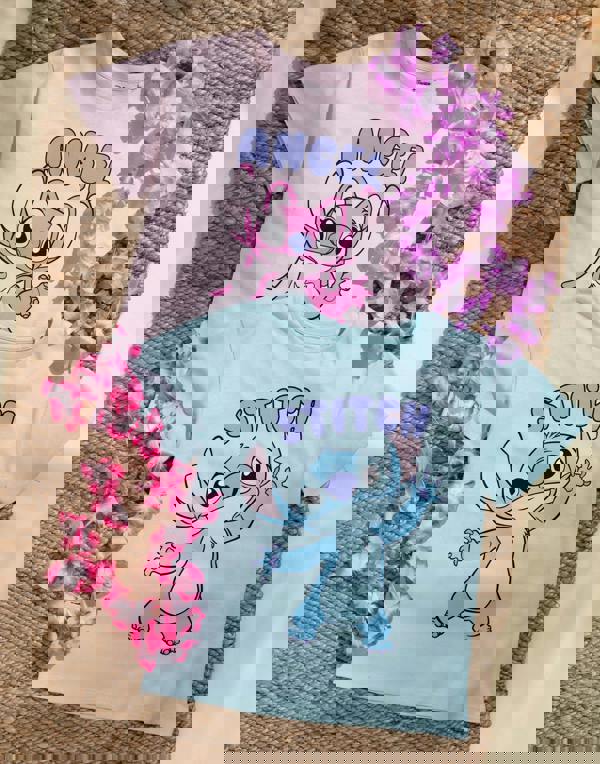 Disney Girls Multicoloured Stitch & Angel 2 Pack Multi-Pack of 2 Short-Sleeved T-Shirts