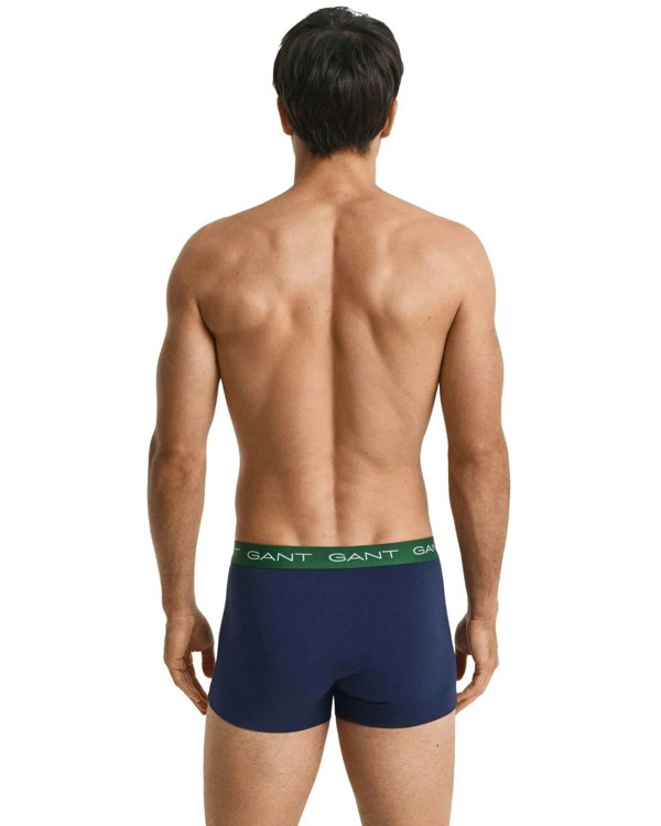 GANT 3-Pack Contrast Waistband Boxer Trunks, Navy w/ blue/green/burgundy