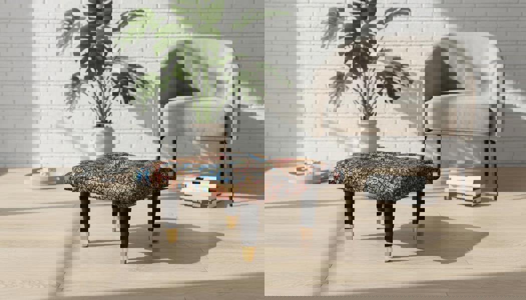 Small Velvet Stained Glass Footrest Pouffe – Handmade UK Living Room Ottoman - ISTOOLS