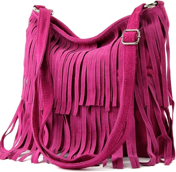 Kitise Italian Real Suede Leather Fringed Shoulder - Cross body Handbag
