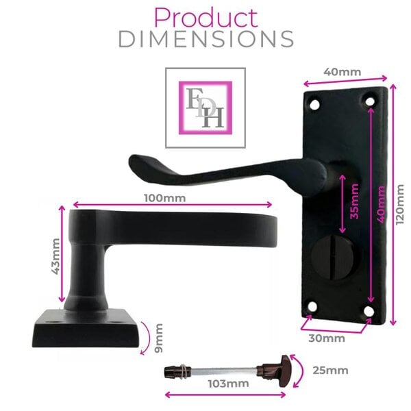 EDH Door Hardware Victorian Scroll Matt Black Bathroom Privacy Lock Door Handles 1 Pair