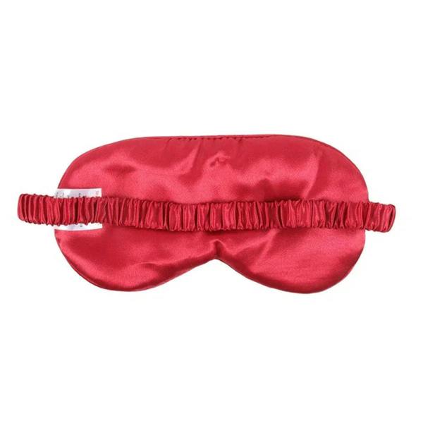 Burgundy velvet sleep mask with gathered elastic strap band on the back