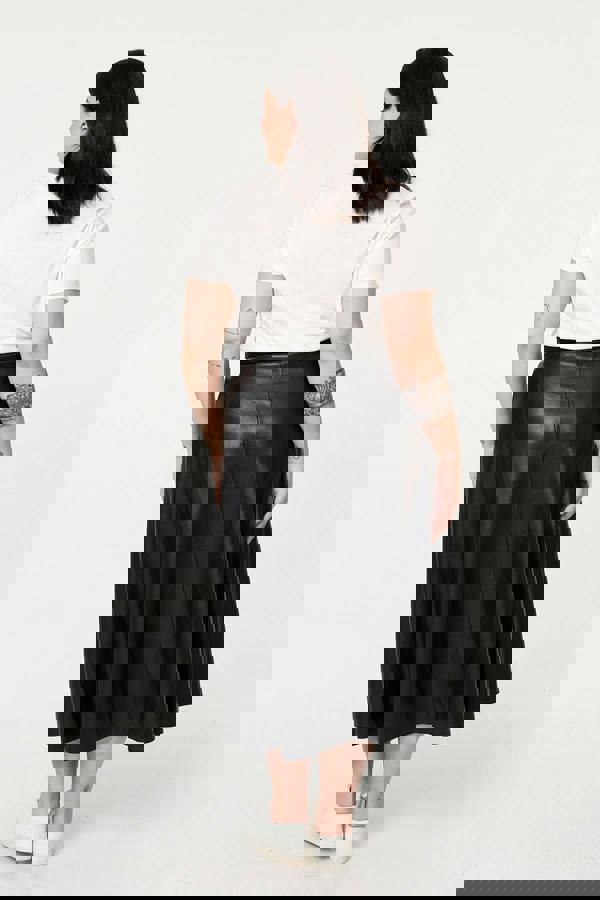 Black | Curve Faux Leather Belted Midi Skirt