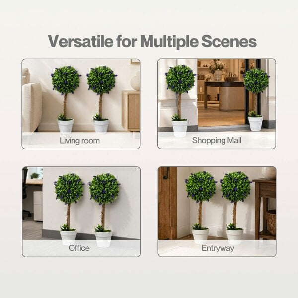 Lambu Artificial Plants Faux Lavender Topiary Set of 2 for Front Door Green