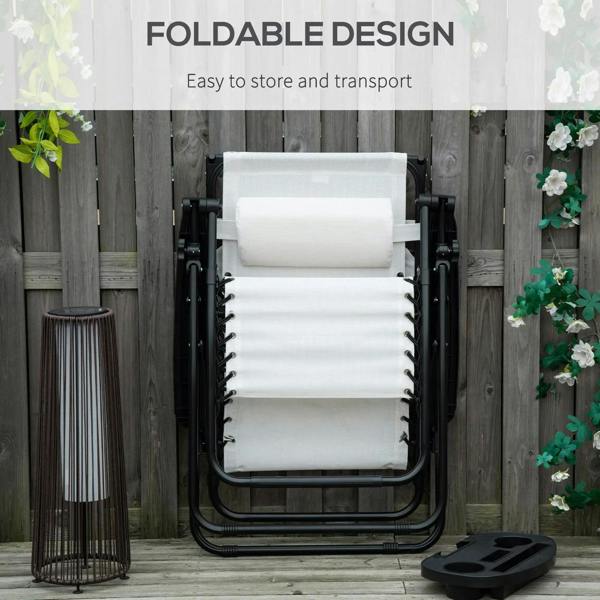 White folding patio sun lounger in folded position for easy storage and transport